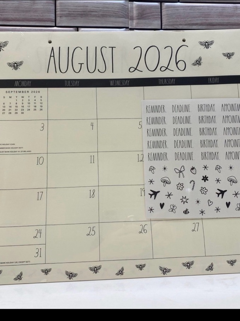 August 2026 Wall Calendar Planner - Cream Monthly Desk Calendar